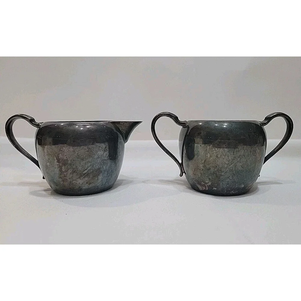 Vintage Wallace Silverplate Creamer & Sugar Bowl Set Mid-Century Modern C8647